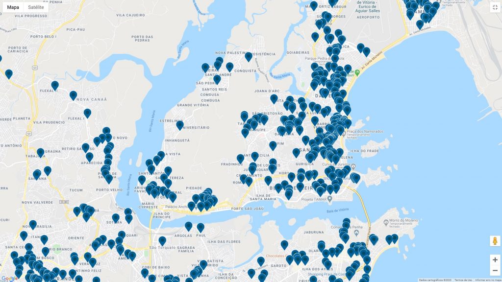 Mapa colaborativo de estabelecimentos no ES, criado com auxílio da hashtag #PorOndeComeçar.